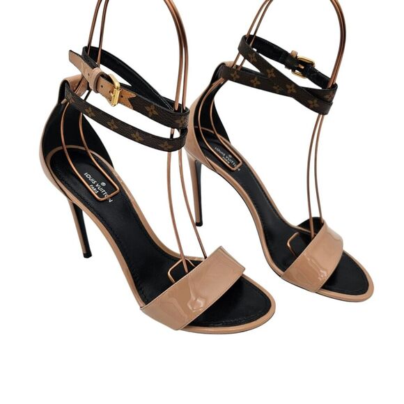 Louis Vuitton Call Back Heel Sandal Size 37 US 7 Monogram Canvas Nude Brown - Picture 1 of 12